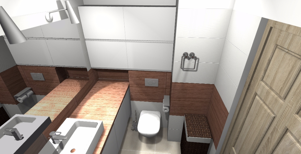 Projekt łazienki z gresem drewnopodobnym