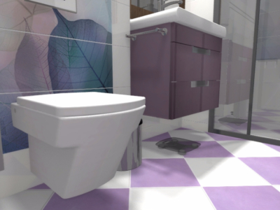 Modna łazienka z fioletem