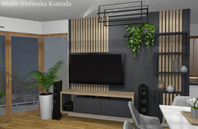 Nowoczesna zabudowa wokół telewizora