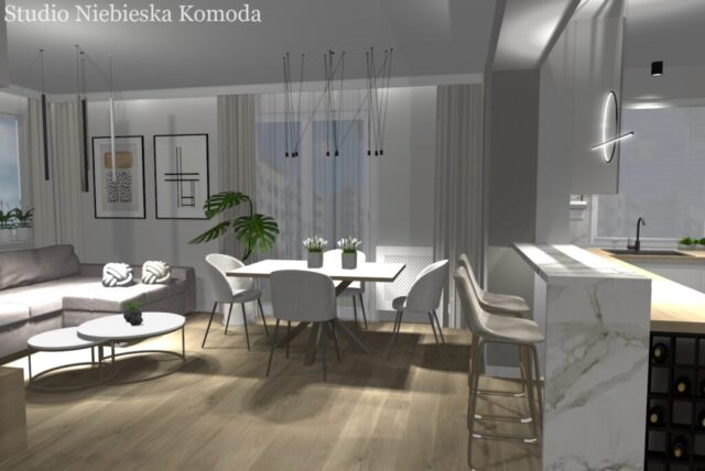 Nowoczesne lampy w kuchni i salonie