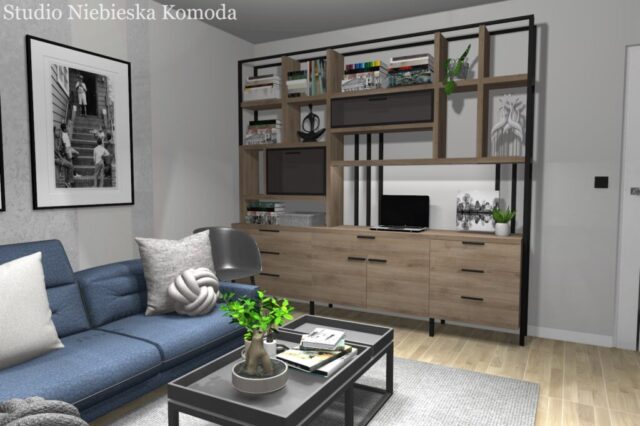 Loftowy regał w salonie