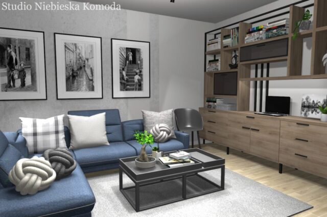 Loftowy regał w salonie