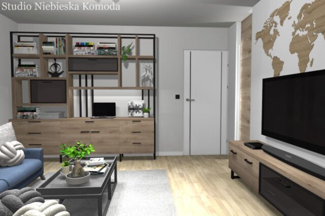 Loftowy regał w salonie