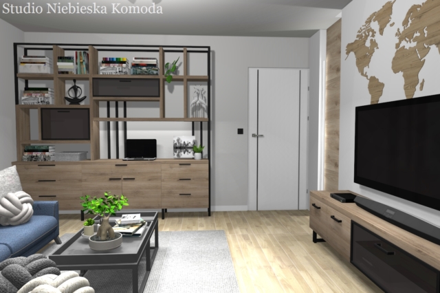 Loftowy regał w salonie